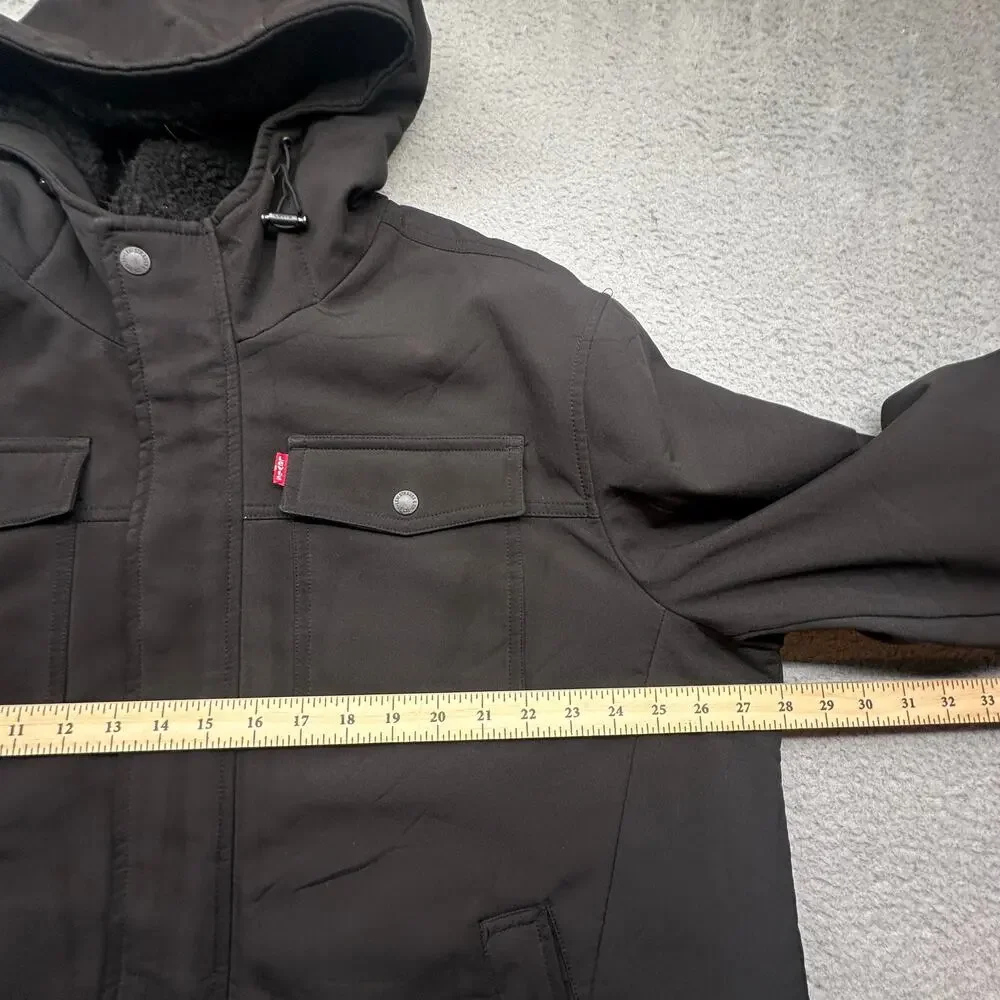 Levis Soft Shell Fleece Sherpa Lined Zip Jacket Mens XXL Black Hooded Pockets